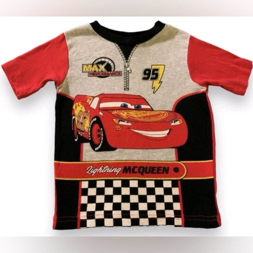 Disney Pixar Cars Lightning McQueen Boys Size 6 Pajama Shirt Top Red Grey 95